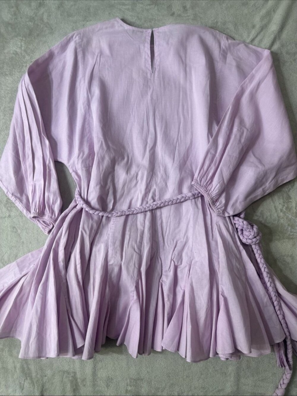 Rhode Lavender Mini Dress Braided Waist Tie Flowy Long Sleeve XS - Picture 9 of 9